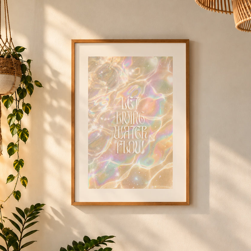 LET LIVING WATER FLOW – Gerahmtes Wandbild 60 x 85cm Hochformat
