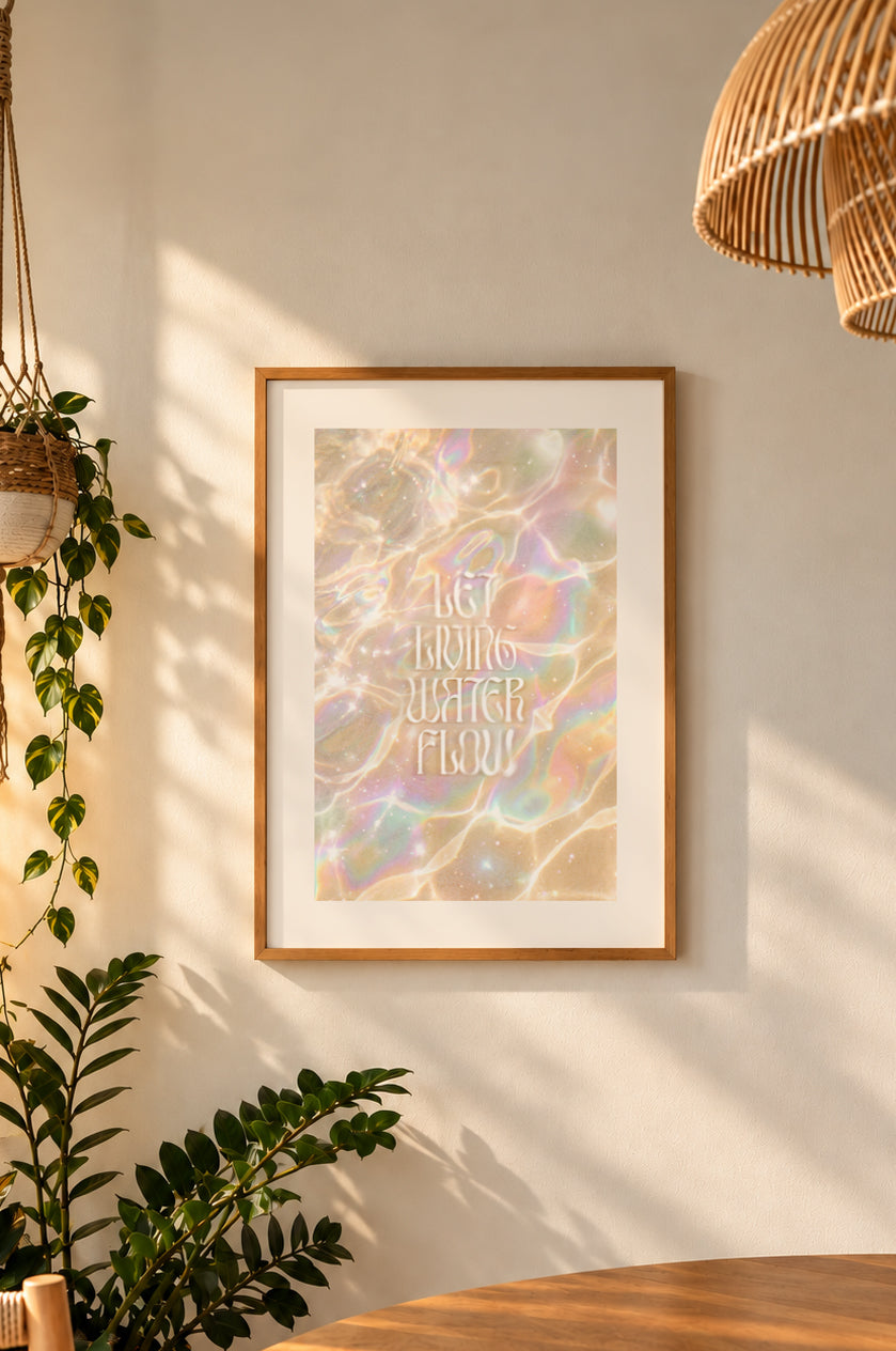 LET LIVING WATER FLOW – Gerahmtes Wandbild 60 x 85cm Hochformat